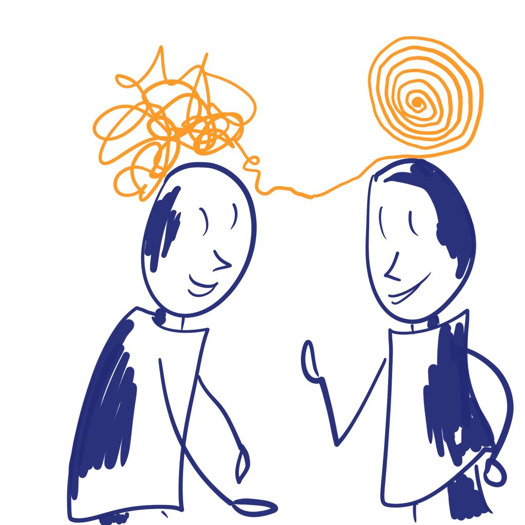 2 personnages qui communiquent dont l'un semble comprendre l'autre